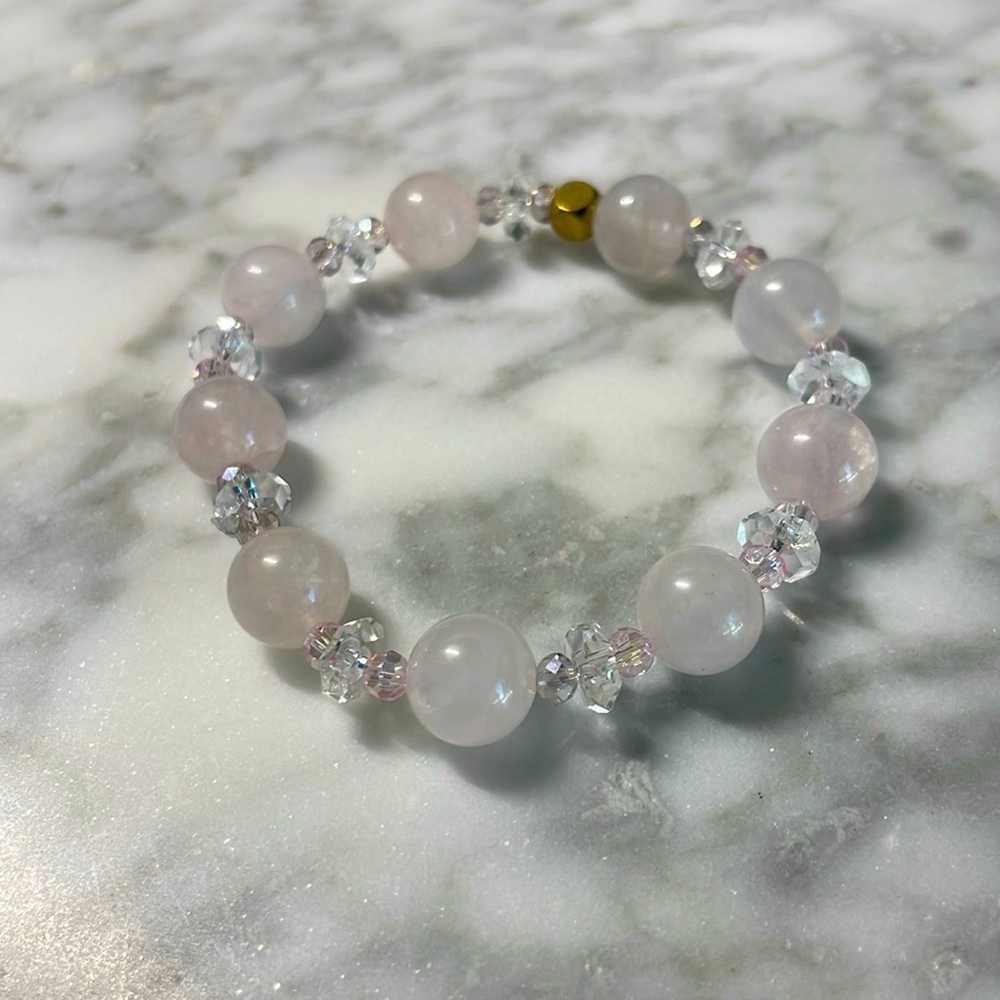 Rose quartz & clear quartz bracelet in size 7”